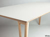 white desktop top on birch ply hairpin legs