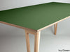 green desktop top on birch ply hairpin legs